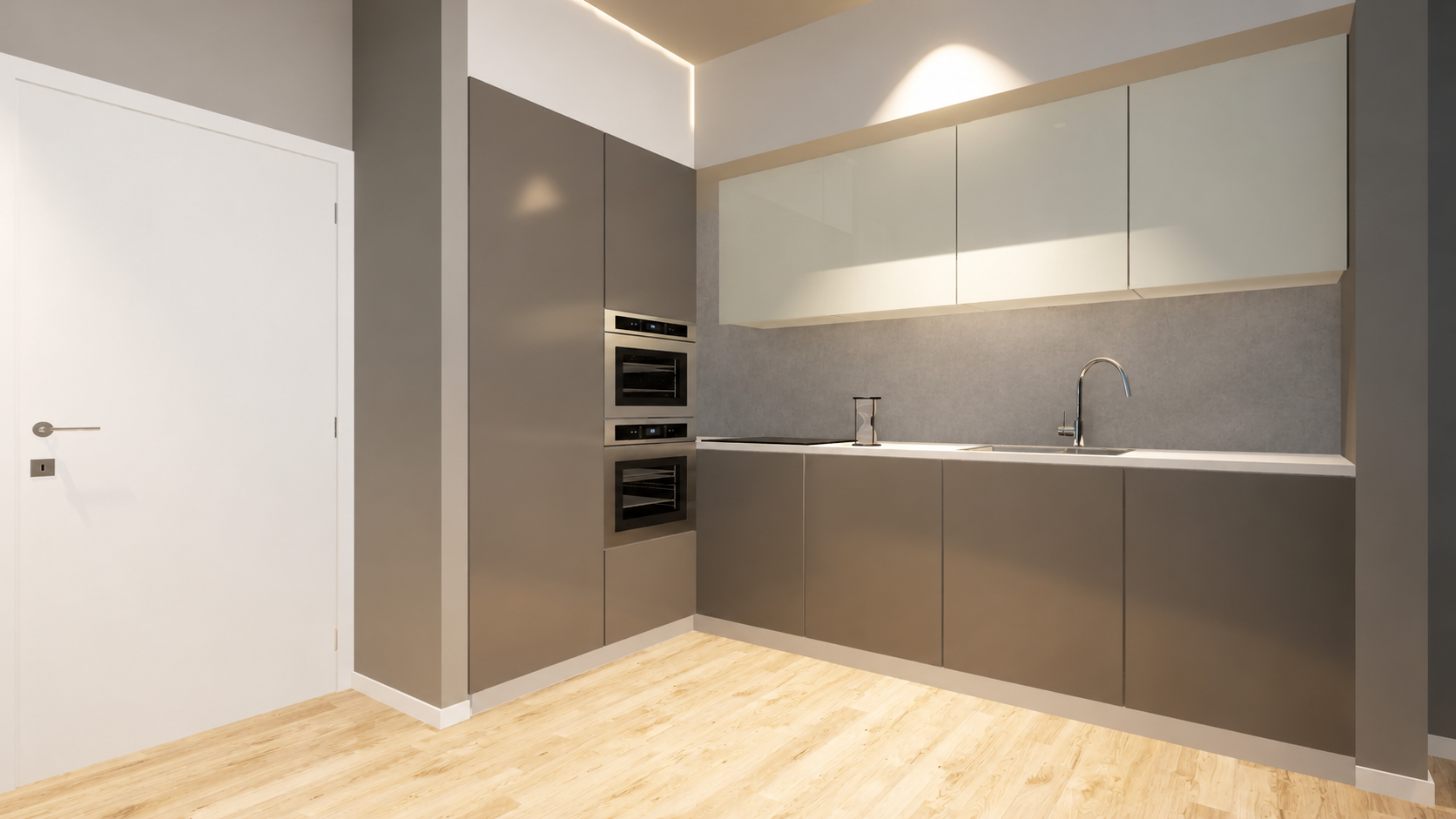 Cozinha moderna minimalista em cinza e branco Apartamento T2 em Mangualde