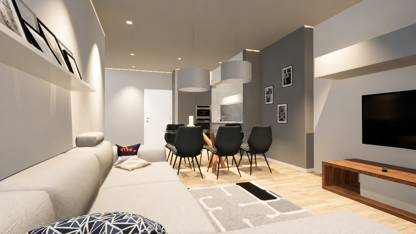 Sala de Estar Minimalista com Jantarapele Apartamento T2 em Mangualde